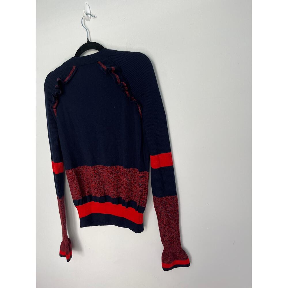 Escada Navy and Red Ruffle-Trim Button Cardigan - Picture 6 of 7